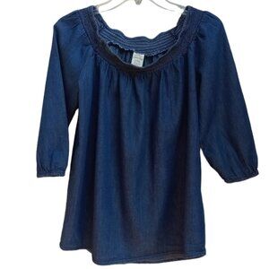 Faded Glory chambray boho peasant blouse top sz 4/6